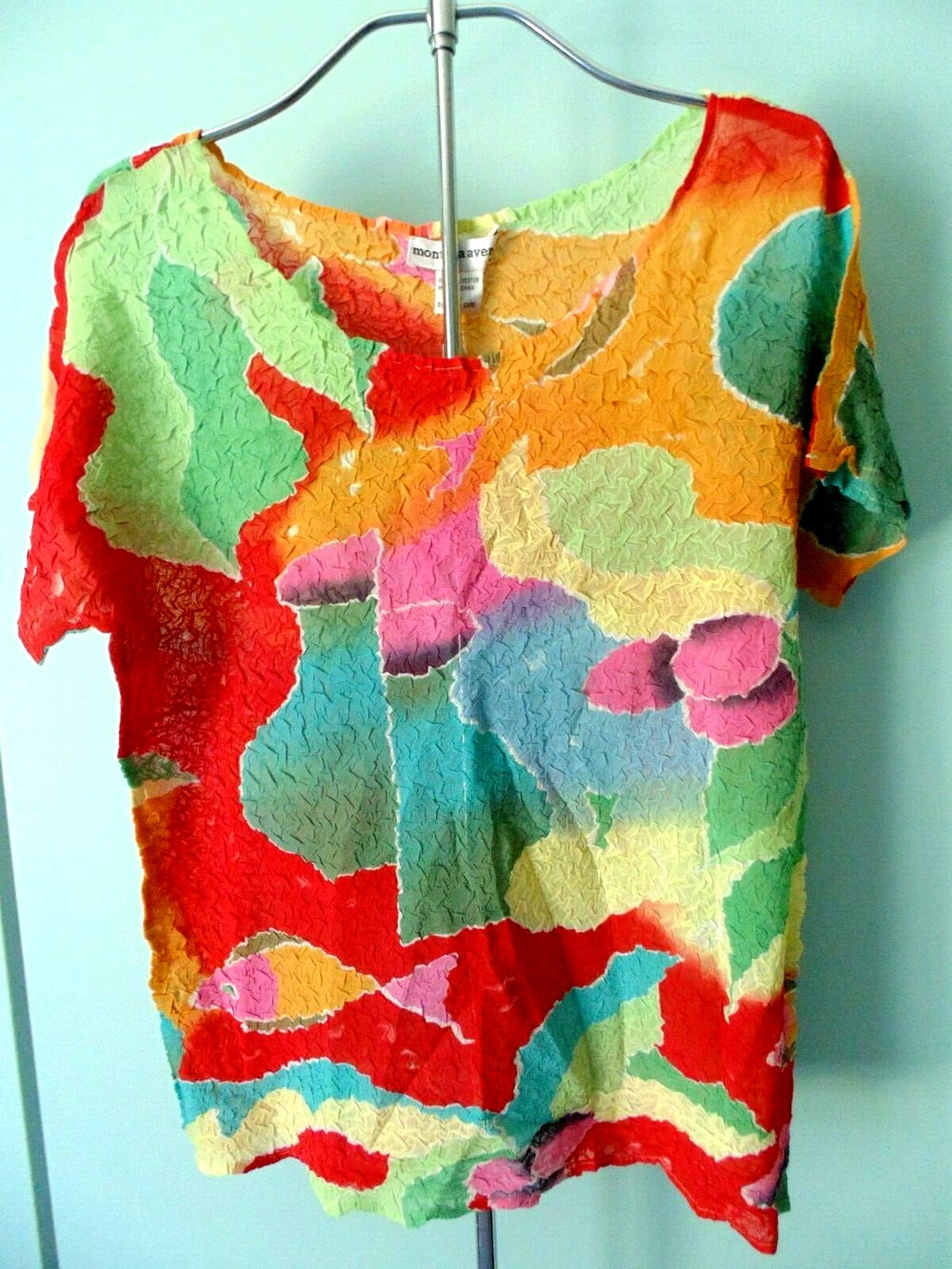 New Vtg Y2K Magic Bubble Popcorn Stretch Red Color Pop Short Sleeve Top XL